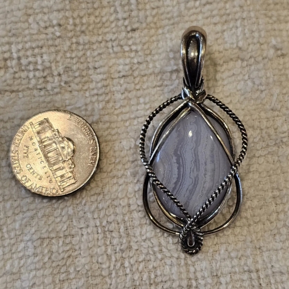 Carolyn Pollack Blue Lace Agate Sterling Silver Relios Pendant Enhancer